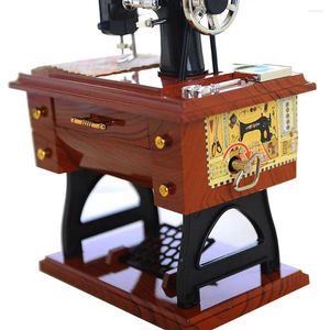 Dekoratif Figürinler Dikiş Makine-Müzik-Müzik-Kutu-Vintage-Hand-Cranked-Mechanizm Mini Müzikal Retro Klasik Masa Masası Dekorasyonu
