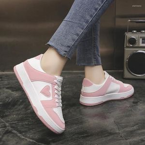 Casual Shoes Pink Love Heart Woman Sneakers Women's Leather Lace Up Flats Platform Female Comfort Ladies Vulcanized Tenis