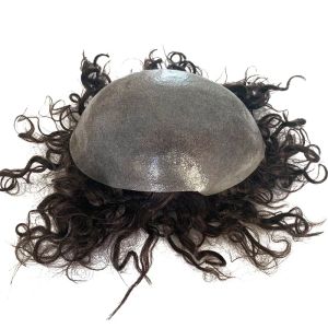 Toupet PU Base Curl 100% capelli umani Ondula sempre la struttura riccia Toupee in pelle sottile