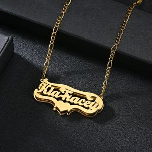 Customized Double Name Hip Hop Letter Necklace Name Gothic Double Plated Name Necklace Piercing Carving Pendants Jewelry Gift 240315