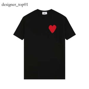 Amis märke lyxig mode stil streetwear kärlek hjärttyp t shirt 24 vår sommar jacquard broderi stickad kort ärm överdimensionerad version tröja tee 5790