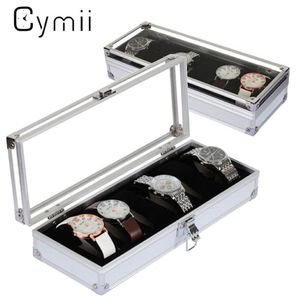 CYMII Watch Box Case 6 GRID INSERT SLOTS smycken Watches Display LAGE BOX CASE ALUMINIUM Titta på smycken Decoration234L