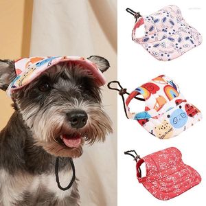 Hundkläder Fashion Pet Baseball Cap justerbar Sun Hat With Ear Holes Cartoon Peaked Dogs Outdoor Puppy Dress Up Hats