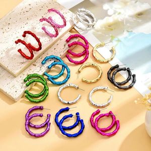 Kolczyki Dangle Trendy akrylowe kolorowe bambusowe koło Big Hoop for Women Girl Hiphip Rock C Shape Party Ricing Prezenty biżuterii