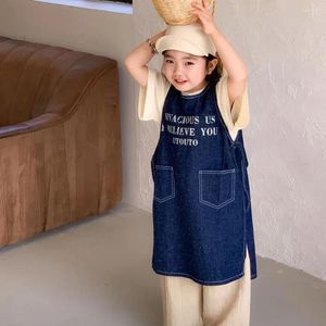 Girl Dresses 2024 Styles Girls Printed Denim Vest Dress Sleeveless Spring Fashion Kids Clothes 1-8 Years