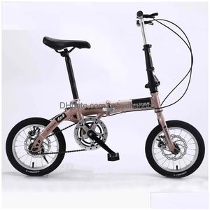 Biciclette da viaggio Bicicletta pieghevole da 14 pollici Tra-Light Bicicletta singola / a velocità variabile Mini bici da strada antiscivolo portatile per bambini Adt Studenti Dhqfy