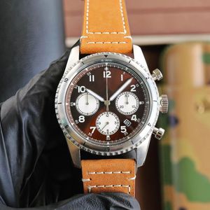 Men Watch Quartz Movement Watch Chronograph 시계 46mm Hardlex Auto Date 다기능 디자인 시계 Cowhide Strap Mens Wristwatch Montre de Luxe