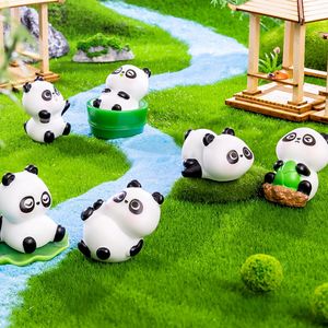 7 pezzi/set mini panda carino con bambola di bambù fai da te micro decorazione del paesaggio miniature del giardino delle fate figurine di piccoli ornamenti per case delle bambole