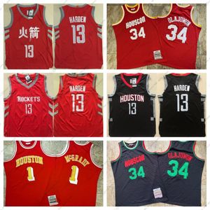 Autentisk sömnad retro throwback baskettröjor Tracy 1 McGrady Hakeem 34 Olajuwon 13 James Harden Four_Sports_Jerseys