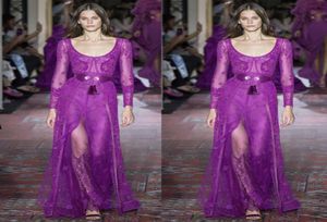 ZUHAIR MURAD PURPLEイブニングドレススクープネック長袖イリュージョンパーティーガウンフロアレングプロムパーティーガウン7222936