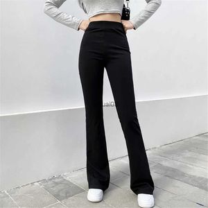 Jeans da donna Pantaloni larghi in vita elastica alla moda da donna completamente abbinati pantaloni flash neri tinta unita pantaloni a vita alta a gamba larga casual abbigliamento da strada HipsterL2403