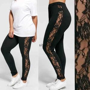 Damenjeans Sexy Damen-Hose mit Blumenspitze und langem Bein, transparent, schwarz, ultradünne, elastische, enge Hose mit langem Bein, Größe L-3XLL2403