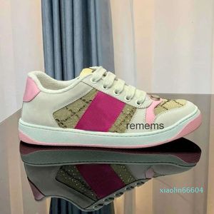 Designer Stripe Top Sapatos Moda Couro Sujo Lace-up Low Tennis Shoe Tecido Esportes Casual