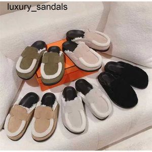 デザイナーGO MULES SANDALS MUELLERSLIPPERSスエードトップ品質GOファーシャーリングスエード詰まり女性男性贅沢スリップコルクフラットウィンターウールコルクスライドコンフォートPL