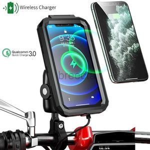 Suporte para montagens de telefone celular à prova d'água para motocicleta Carregador sem fio Suporte para telefone Qi / USB C 3.0 Suporte para celular Suporte para guiador Suporte para telefone Suporte de soquete duplo 240322