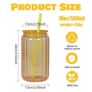 Sublimation Glass Can Mason Jar Cups 16oz Jelly-Colored Striped Cup Beer Mugs Reusable Cups Tumblers Suit for Juice and Coffee Drinkware LG44