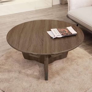 FINECASA Wooden Circular Coffee Table with Curved Legs, Special Sofa, Home Decoration, Living Room Table, 91.44 X 45.72 Cm, Chesut Color