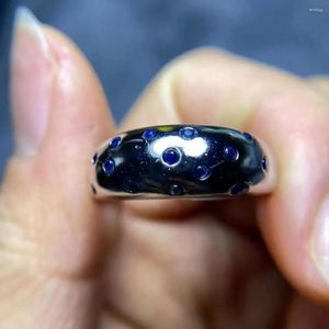 Pierścienie klastra 10pcs/działek naturalny szafir wielopasmowy kolor pierścienia intensywny kryształ lekko czysty s925 srebrny rozmiar srebrny