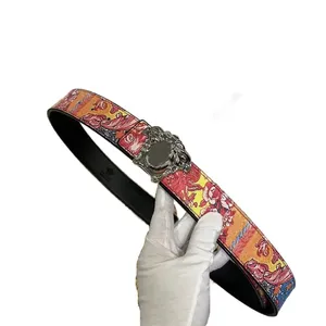 Designer belt men trendy leather belt top quality standard length outdoor dressing cinturon plating silver lychee pattern fashion fa0106 E4