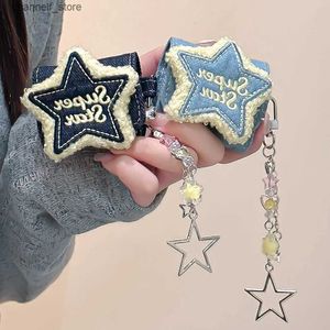 Earphone Accessories Case For AirPods Pro 2 Jean Star Plush Cloth Denim Bag Embroidery Pendant Case for AirPods 1 2 3 Earphone Case Protector CoverY240322