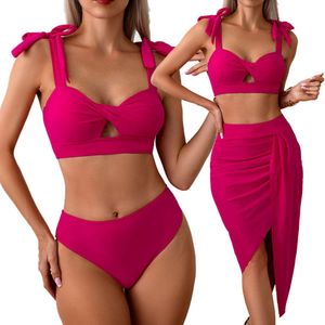 Projektantki stroju kąpielowego Kobiety bikini zestawy 2024 Nylonowe wrap pośladki kostium kąpielowy Women Trzy sztuki prosty strój kąpielowy bikini