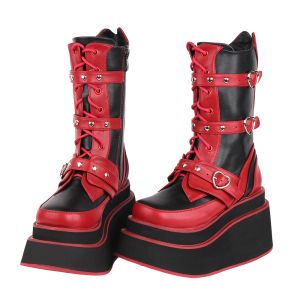 Boots Ladies Punk Rock Platform Highhaled Boots 2022 Женщины Толстая застежка -молния Демония ковбойские сапоги для женщин Botines Mujer Size 43