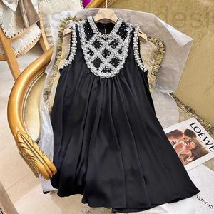 Basic & Casual Dresses designer brand MIU Super Immortal Flowing Sleeveless Vest Skirt Handmade Diamond studded Black Dress, Luxury Feeling, Slim Skirt, Summer VF1O