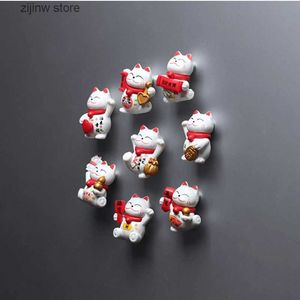 Fridge Magnets 8 pieces of frozen magnet adhesive series lucky cat magnetic adhesive home decoration creative gift animal refrigerant stickers Y240322