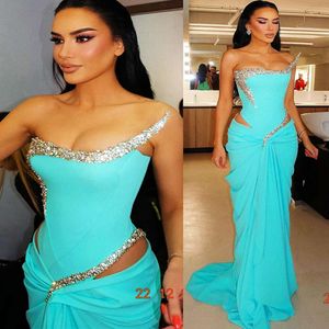 Arabic Chiffon Ebi Aso Sheath Prom Dresses Beaded Crystals Summer Evening Formal Party Second Reception Birthday Engagement Gowns Dress ZJ