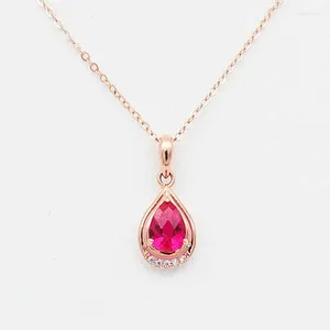 Pendants Creative Design 585 Purple Gold Inlaid Ruby Water Drop Pendant Exquisitely Light Luxury Plated 14K Rose Jewelry For Women