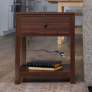 APOC HOME Veneer Side Station Wooden Smart Bedside Table with Charging Station, Drawers Shees - with USB Ports and 2 Outlets -22 Inches High (walnut Wood)