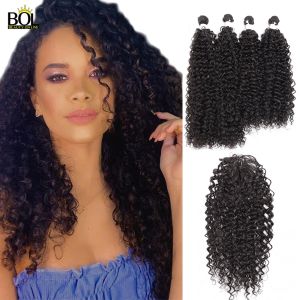 Pack Pack BOL Synthetic Kinky Curly Hair Bundles 60cm*2+65cm*2 with Lace Closure Hair Black Color Dark Brown for Women 5Pcs/Pack