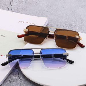 2 Pcs Fashion Luxury Designer 2023 Sunglasses Womens Square Half Frame High End Personalized Sunglasses Mens Trade Instagram Trend