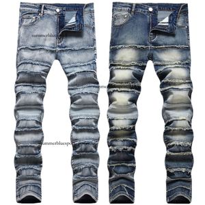 Trendy Men's High Street Distressed Bulletless Jeans with Small Feet, Rock and Roll, Slim Fit Embroidered Pants