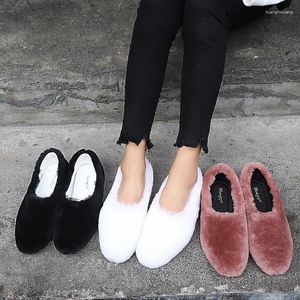 Casual Shoes 2024 Net Red Round Mouth Flat Bottom Women's Home Sheep Päls Integrerad Wool Lefu Fashion