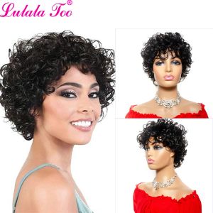 Wigs Short Glam Curl Wig Brazilian Human Hair Full Wigs For Women Glueless Machine Made Wig Natural Color Remy Hair