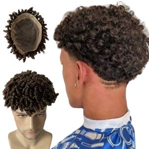 Mongolskie dziewicze ludzkie włosy do włosów Medium Brow Color 4# Spiral Curl 6x8 Mono z PU -Toupee dla czarnych mężczyzn