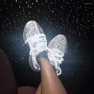 Casual Shoes Lace Up Mesh Platform Women Led Light Sneakers Breattable Sport Thick Heel Bling Couple