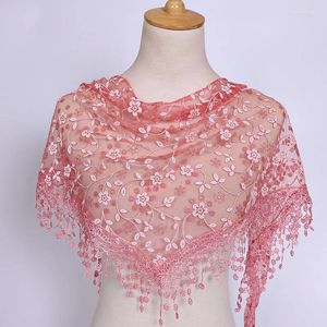 Lenços Mulheres Lace Tassel Triângulo Cachecol Oco Out Floral Xales Feminino Bufanda Mujer Bandage Shawl