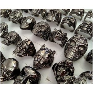Anéis de banda 30 pcs design de cabeça grande misturado preto ou cinza escuro skl esqueleto gótico punk rocker legal fantasma único vintage ret dhgarden dhcdi