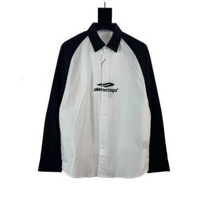 Versão correta do designer da família B 24SS na moda casual solto ajuste lavado preto e branco com camisa de manga comprida bordada KFEQ