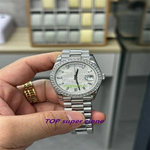 Versione personalizzata Orologio da uomo Cal.3255 Movimento meccanico Diametro 40MM Superficie Oro bianco 18 carati Cornice Mossan Quadrante meteorite Vetro zaffiro