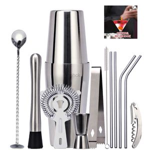 Bar ferramentas bartender kit boston cocktail shaker conjunto para bebidas misturadas martini casa barra ferramentas de aço inoxidável o presente perfeito 240322