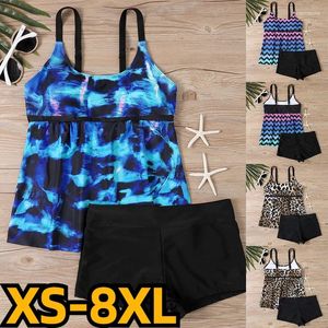 Kvinnors badkläder Kvinnor Swimsuit Bikini Set Summer Loose Tankini Abstract Printing Monokini Baddräkt Vintage Beach Wear Plus Size