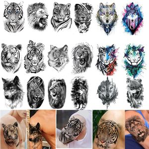 50sts grossistvattentät tillfällig tatuering klistermärke tiger lejon varg skog man stor sexig blommor kvinnor kropp arm konst falska tatueringar 240311