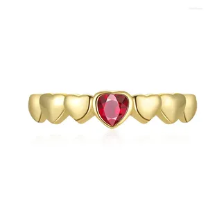 Anéis de cluster Springlady Eternity 18k banhado a ouro 925 prata esterlina 4mm coração criado rubi diamante anel de noivado para mulheres jóias finas