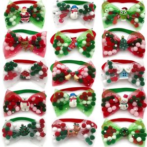 Small Dog Christmas Product Pet Cat Xmas Hairball Bow Tie Puppy Necktie Collar Yarn Style Grooming Supplies Accessories 240314