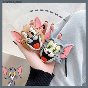 Hörlurstillbehör 3D Cat Mouse Earphone Fall för AirPods 1 2 3 Pro 2 Case Cute Animal Earphone Case Earphone Protective Case Accessoriesy240322