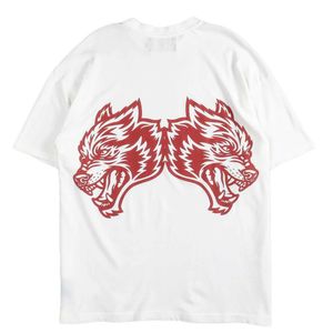 Darc T-shirt z podwójnym wilkiem drukowane męskie i damskie bawełniane krótkie rękawowe koszulę na głowę fitness okrągły szyję krótki rękaw