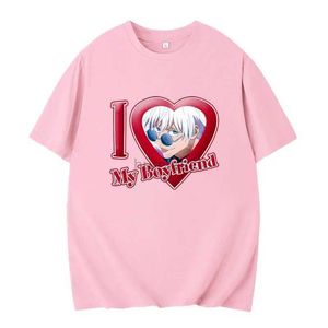 Camiseta feminina eu amo meu namorado gojo satoru camiseta fofa legal eu amo anime estampa top feminino camiseta roupas de rua camiseta de verão 240323